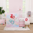 NoJo Disney Ariel Watercolor Wishes Changing Pad Cover featuring Ariel in a pastel design, displayed in a nursery setting with decor.