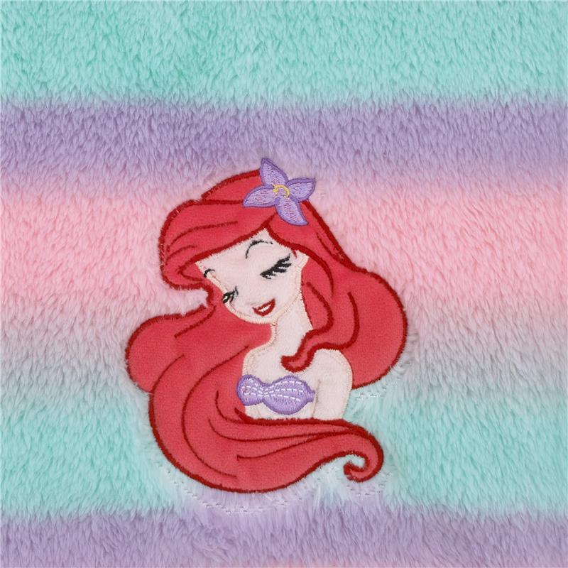 Disney Ariel plush baby blanket featuring a soft ombre design with pastel colors and an embroidered Ariel illustration.