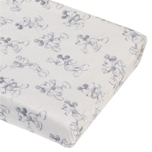 Super soft changing pad cover featuring a playful Mickey Mouse pattern in gray on a white background.