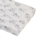 Super soft changing pad cover featuring a playful Mickey Mouse pattern in gray on a white background.