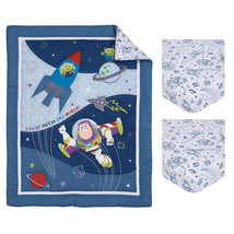 Nojo - Disney Toy Story Outta This World Blue and Gray Buzz Lightyear 4 Piece Nursery Crib Bedding Set - Comforter, Fitted Crib Sheet, Changing Pad Image 2