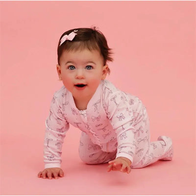 Noomie - Baby Girl Bows Zipper Footie With Ruffles Image 1