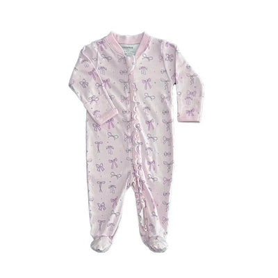 Noomie - Baby Girl Bows Zipper Footie With Ruffles Image 2