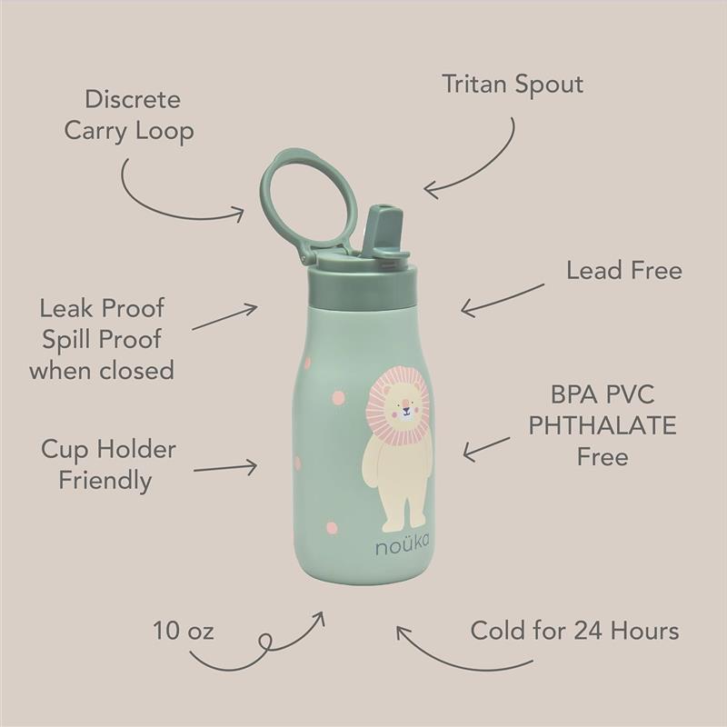 Nouka 10 oz Insulated Stainless Steel Kids Water Bottle, Roary the Lion Image 3