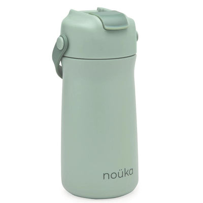 Nouka Kids Water Bottle with Silicone Spout and Silicone Straw, Moss Image 1