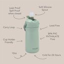 Nouka Kids Water Bottle with Silicone Spout and Silicone Straw, Moss Image 2