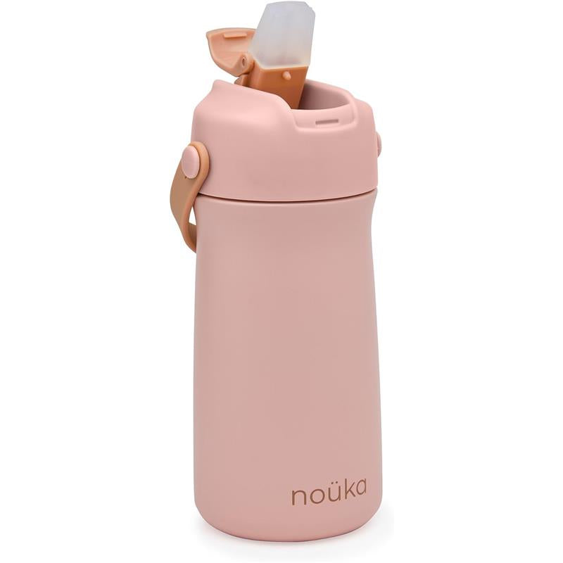 Nouka Kids Water Bottle with Silicone Spout and Silicone Straw, Soft Blush Image 5