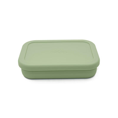 Small silicone sealed snack box in leaf green, featuring rounded edges and a smooth surface design.
