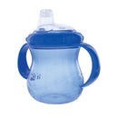 Nuby No-Spill Cup with two handles, 10 oz capacity, featuring a soft spout and a translucent blue design.