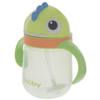 Nuby 1Pk Clik-It 360 Flip-It Cup With Thin Weighted Straw, Dino Image 1