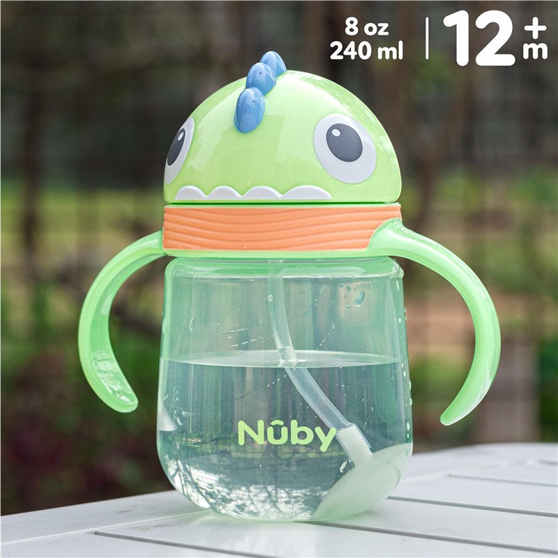 Nuby 1Pk Clik-It 360 Flip-It Cup With Thin Weighted Straw, Dino Image 5