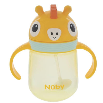 Nuby 1Pk Clik-It 360 Flip-It Cup With Thin Weighted Straw, Giraffe Image 1