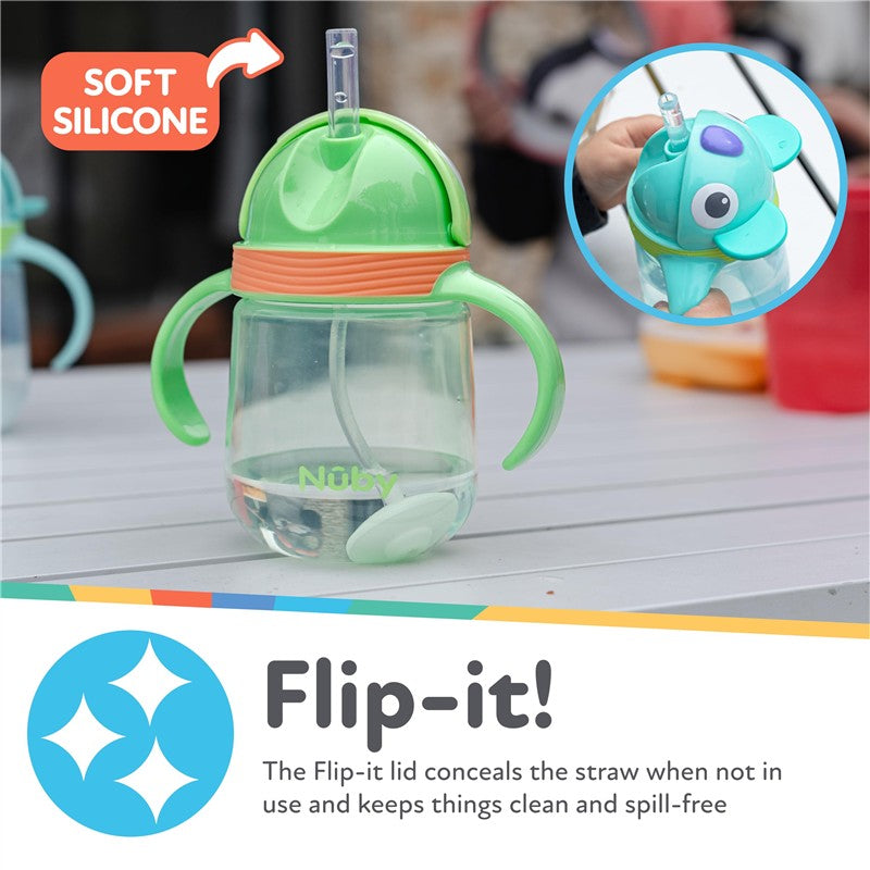 Nuby 1Pk Clik-It 360 Flip-It Cup With Thin Weighted Straw, Giraffe Image 2