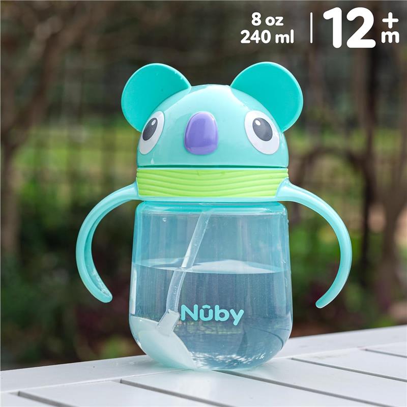 Nuby 1Pk Clik-It 360 Flip-It Cup With Thin Weighted Straw, Koala Image 3