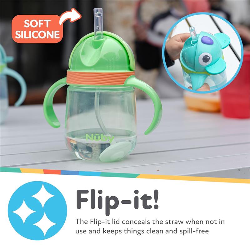 Nuby 1Pk Clik-It 360 Flip-It Cup With Thin Weighted Straw, Koala Image 6