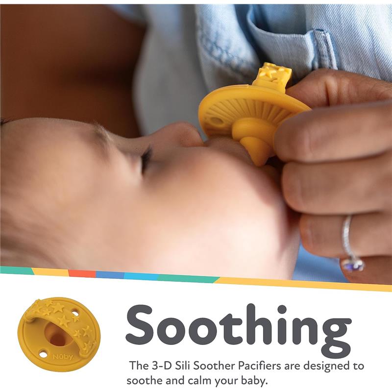 Nuby 2Pk 3D Silicone Pacifier/Soother With Silicone Cherry Baglet, 0M+, Neutral Image 5