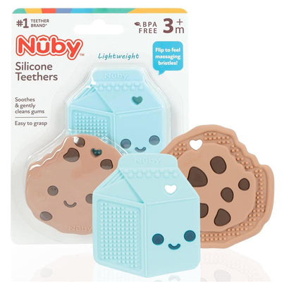 Nuby - 2Pk All Silicone Chocolate Chip Cookie & Milk Carton Teether Image 1