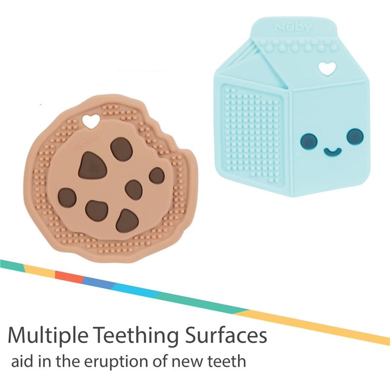 Nuby - 2Pk All Silicone Chocolate Chip Cookie & Milk Carton Teether Image 3