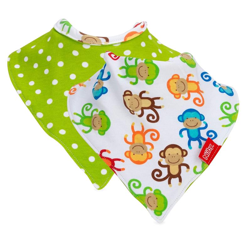 Nuby 2Pk Dribble Catcher Bandana Bibs, Super Absorbent Drool Bib With Soft Comfort Neckline, Boy Image 3