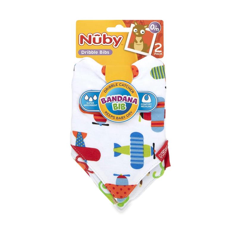 Nuby 2Pk Dribble Catcher Bandana Bibs, Super Absorbent Drool Bib With Soft Comfort Neckline, Boy Image 5