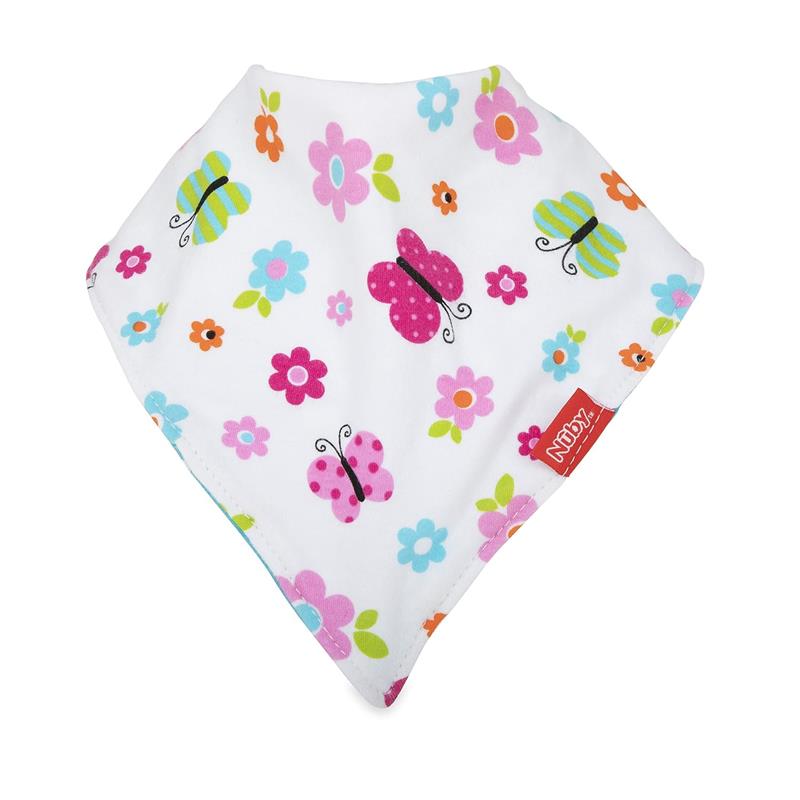 Nuby 2Pk Dribble Catcher Bandana Bibs, Super Absorbent Drool Bib With Soft Comfort Neckline, Girl Image 2