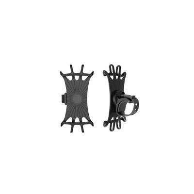 Black silicone phone holder designed for secure device support; includes an adjustable strap for mounting.