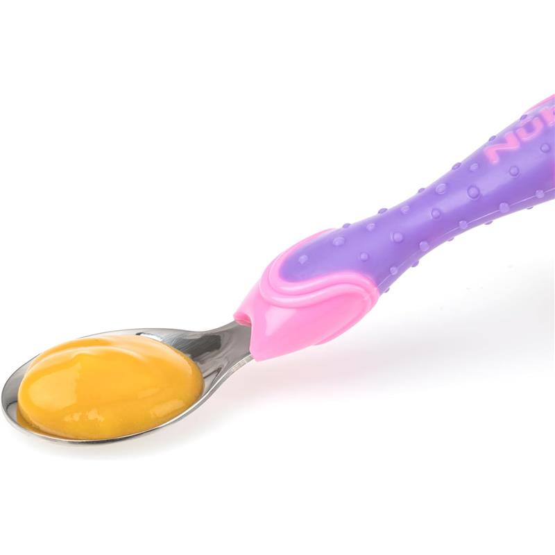 Nuby 2Pk Stainless Steel Utensil, Pink/Purple Image 3