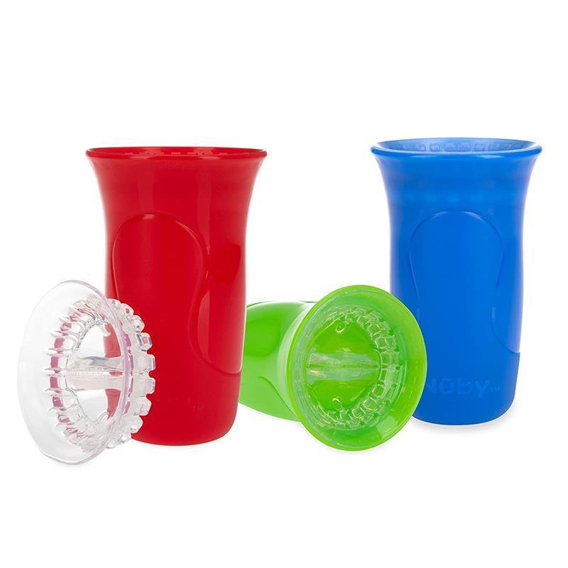 Nuby - 3 Pk Edge Cup 2 Part 360 Drinking Cup, Blue/Red/Green Image 1