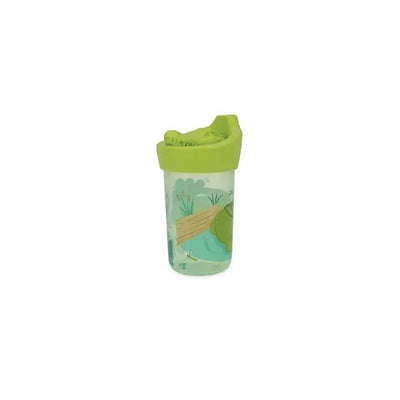 Nuby 3D Character Cup featuring an alligator design with a green lid and playful nature illustrations.