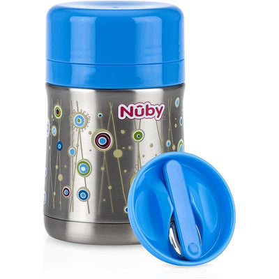 Nuby First Solids Stainless Steel Thermos with Spoon 15 Oz, Blue Image 1
