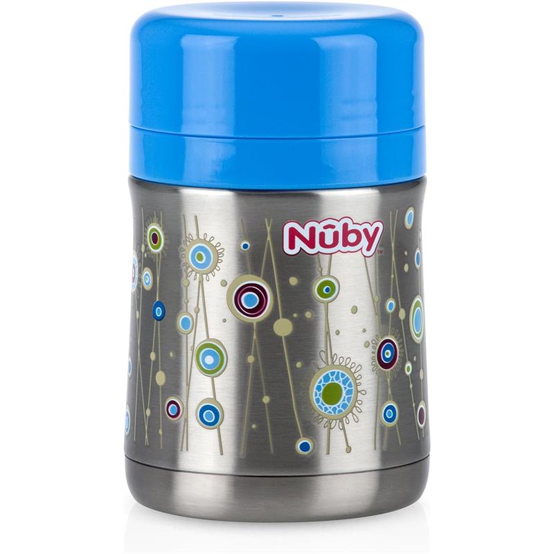 Nuby First Solids Stainless Steel Thermos with Spoon 15 Oz, Blue Image 3