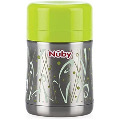 Nuby First Solids Stainless Steel Thermos with Spoon 15 Oz, Green Image 1
