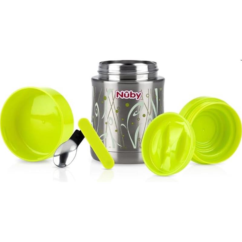 Nuby First Solids Stainless Steel Thermos with Spoon 15 Oz, Green Image 2