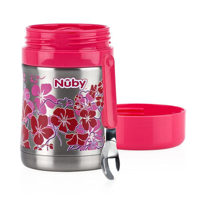 Nuby First Solids Stainless Steel Thermos with Spoon 15 Oz, Pink Image 1