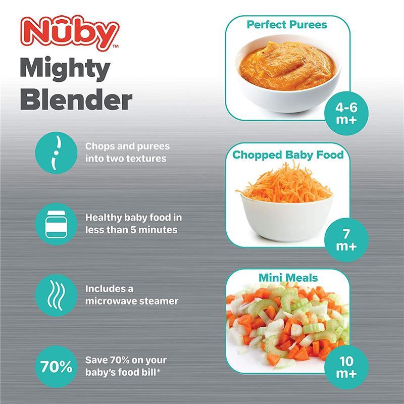 Nuby Mighty Blender with Cook Book, 22-Piece Baby Food Maker Set, Cool Gray