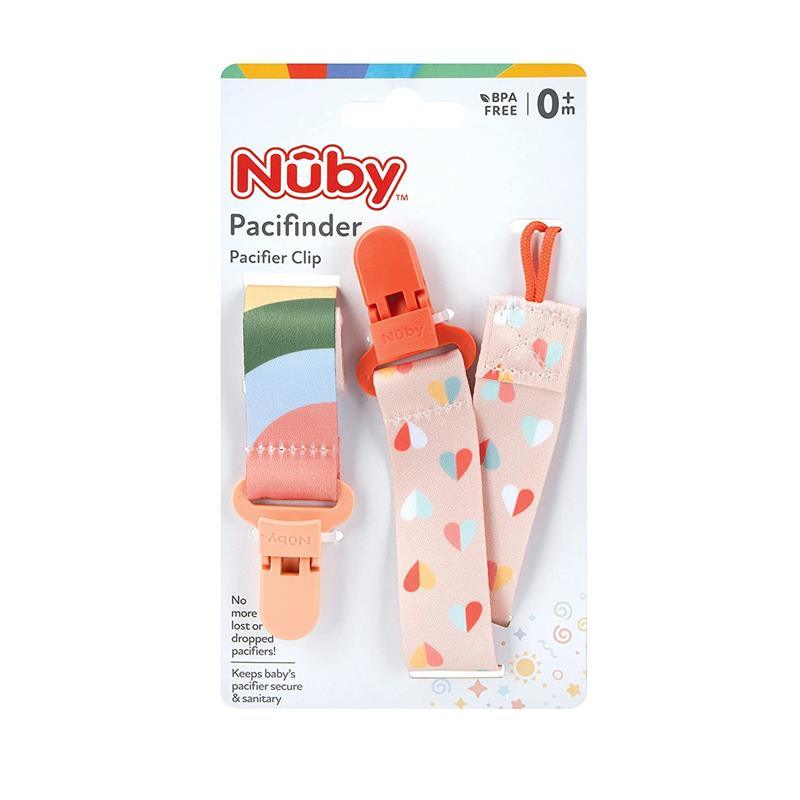 Nuby - Girl 2Pk Printed Fabric Pacifier Clip Holder With Plastic Clip, Peach Image 2