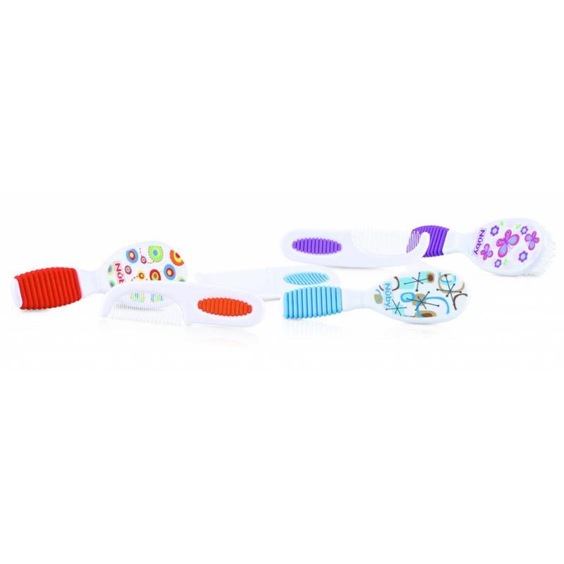 Nuby Hard & Soft Comb & Brush Set - Colors May Vary Image 1