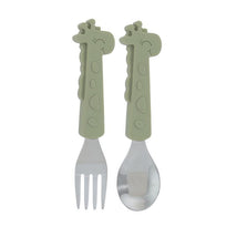 Nuby - Silicone Stainless Steel Giraffe Fork & Spoon - Green Image 1