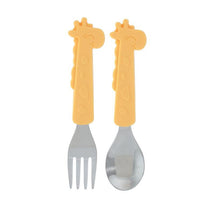 Nuby - Silicone Stainless Steel Giraffe Fork & Spoon - Yellow Image 1