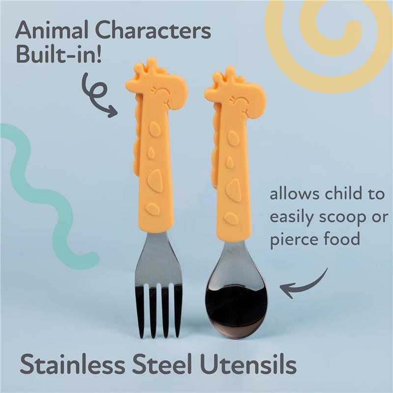 Nuby - Silicone Stainless Steel Giraffe Fork & Spoon - Yellow Image 3