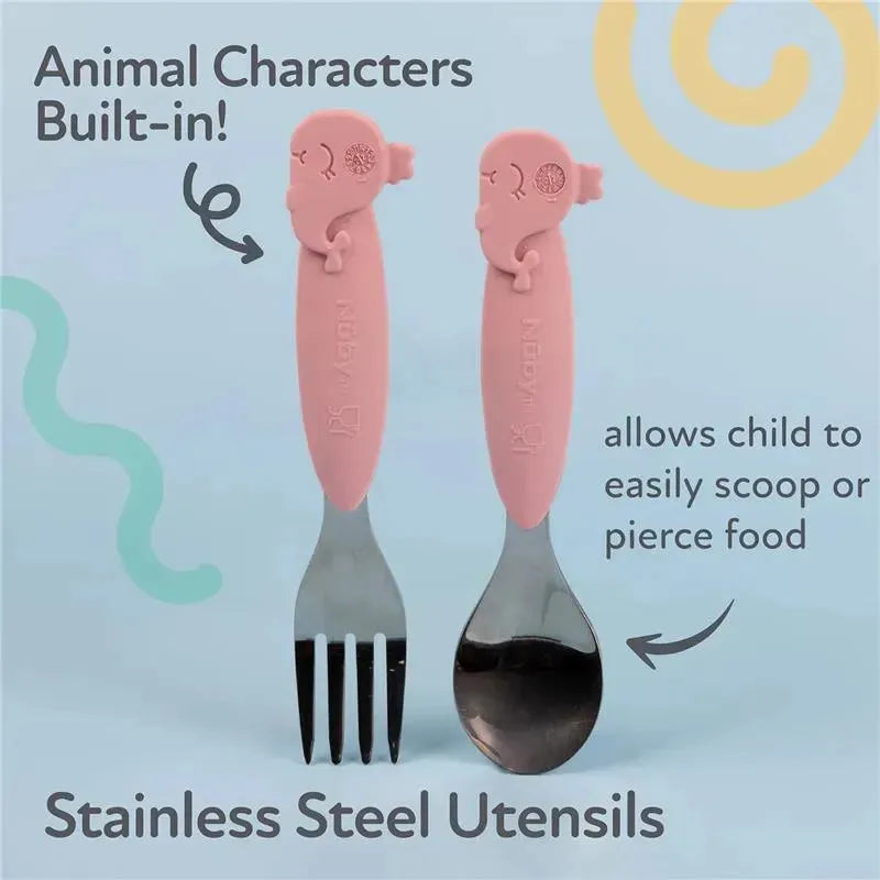 Nuby - Silicone/Stainless Steel Whale Fork & Spoon, Pink Image 3