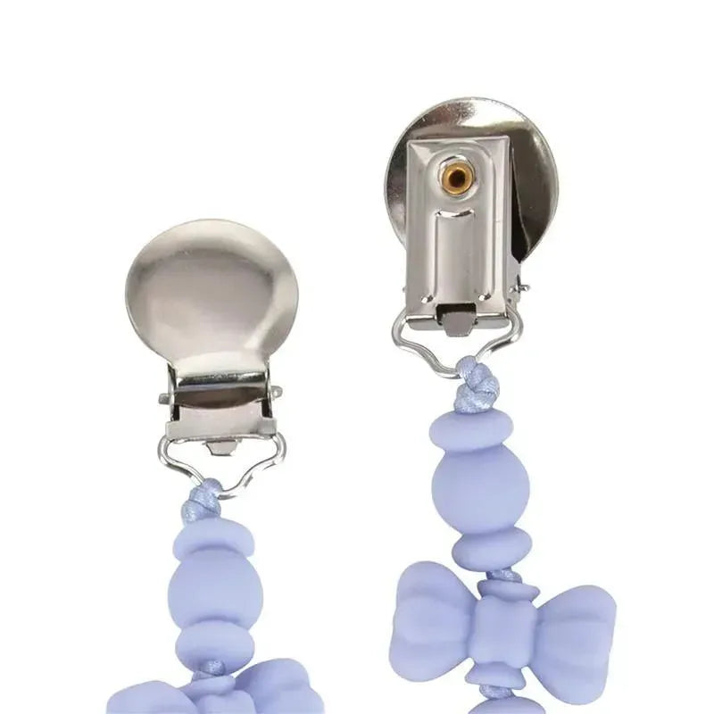 Nuby - Silicone/Wood Beaded Pacifier Clip Holder With Stainless Steel Clip, Bowtie Image 5
