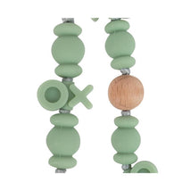 Nuby - Silicone/Wood Beaded Pacifier Clip Holder With Stainless Steel Clip, Xo Image 2
