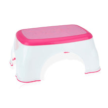 Nuby Step Up Stool in pink and white, designed for children to reach high places safely.