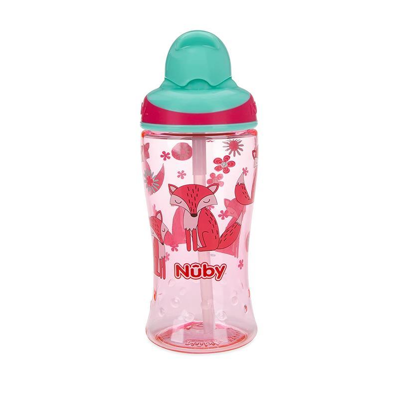 Nuby - Thirsty Kids 12Oz No Spill Thin Straw Printed Flip-It Boost Cup, Pink Image 1