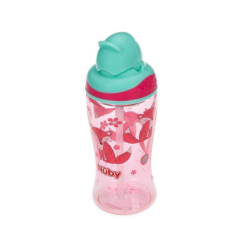 Nuby - Thirsty Kids 12Oz No Spill Thin Straw Printed Flip-It Boost Cup, Pink Image 5