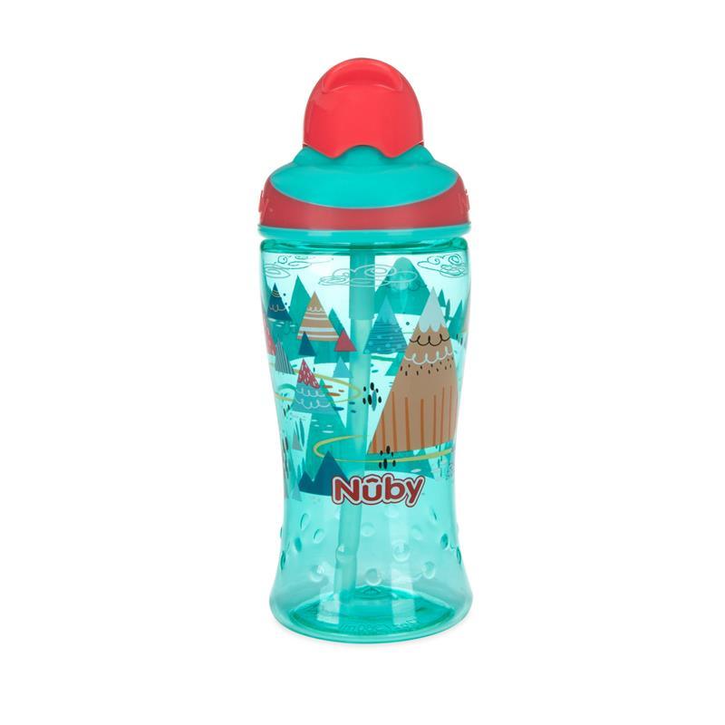 Nuby Push Button Flip-It Soft Spout Tritan Water Bottle, Unicorns, 18 oz