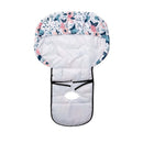 Water-resistant high chair cover featuring a floral print with pink roses and blue leaves, designed for easy cleaning.