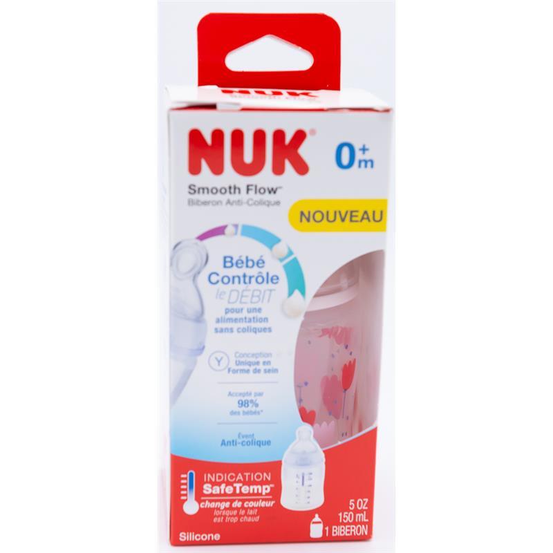 Nuk 5oz Smooth Flow Anti-Colic Bottle, Transparent Pink Design 1pk Image 1