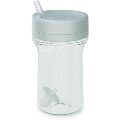 Nuk Everlast Weighted Straw Cup in clear design with a light gray lid, featuring a spill-proof straw system.